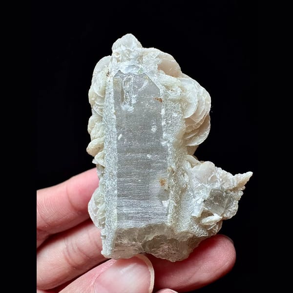 Quartz with cream petal calcite from Inner Mongolia — alternate view