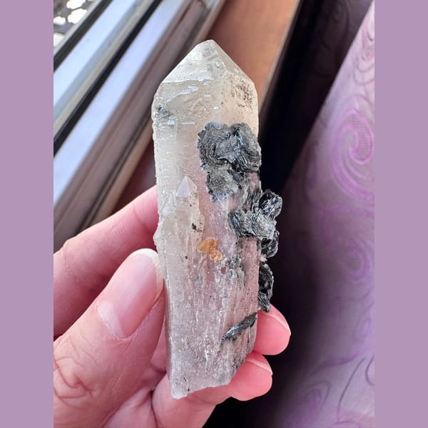 Pink-hearted quartz with specular hematite from Inner Mongolia — alternate view