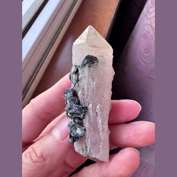 Pink-hearted quartz with specular hematite from Inner Mongolia — alternate view