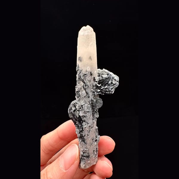 Quartz floater with specular hematite rosettes from Inner Mongolia — complete view