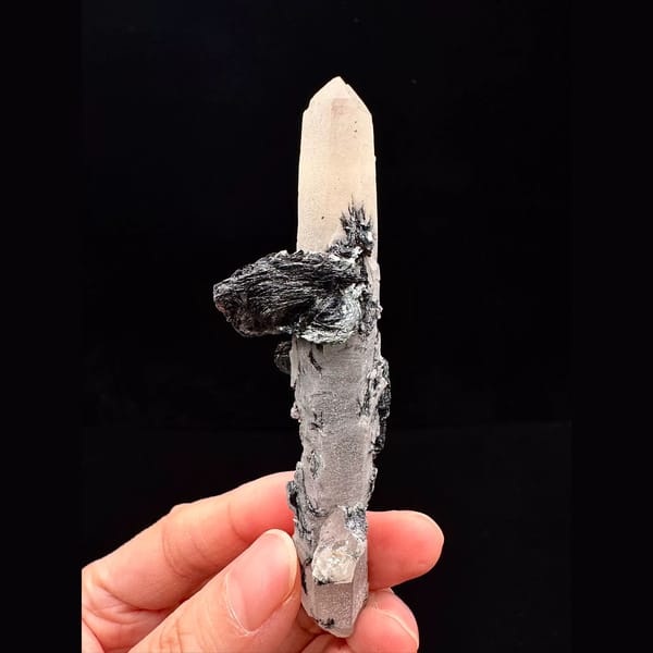 Quartz floater with specular hematite rosettes from Inner Mongolia — alternate view