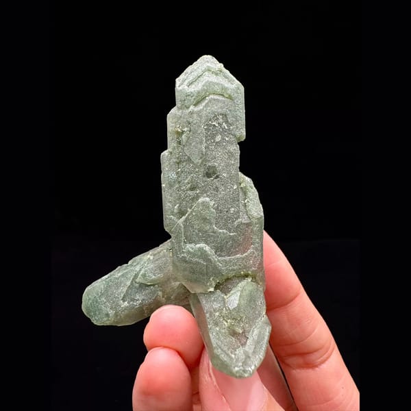 Intergrown Himalayan green phantom quartz floater from Pakistan — complete view