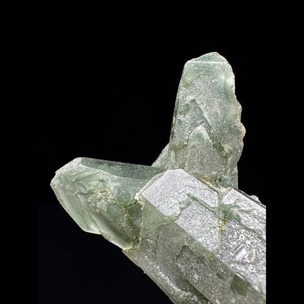 Intergrown Himalayan green phantom quartz floater from Pakistan — detail view