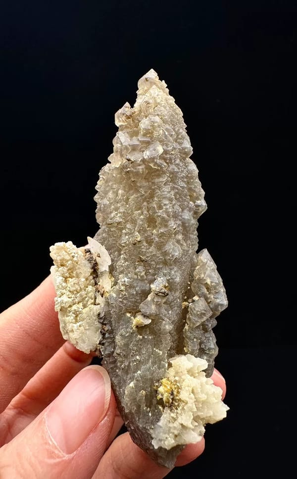 Double-Terminated Green Screw-Growth Quartz with Calcite — complete mineral specimen view 1