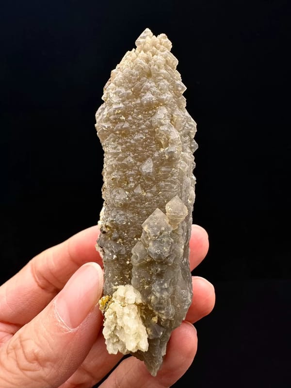 Double-Terminated Green Screw-Growth Quartz with Calcite — complete mineral specimen view 2