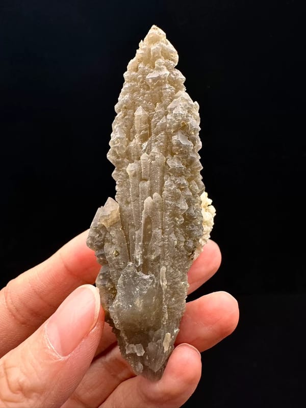 Double-Terminated Green Screw-Growth Quartz with Calcite — complete mineral specimen view 3