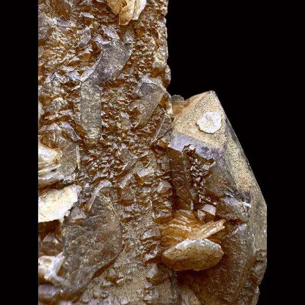 Skeletal quartz with pale yellow petal calcite from Inner Mongolia — detail view