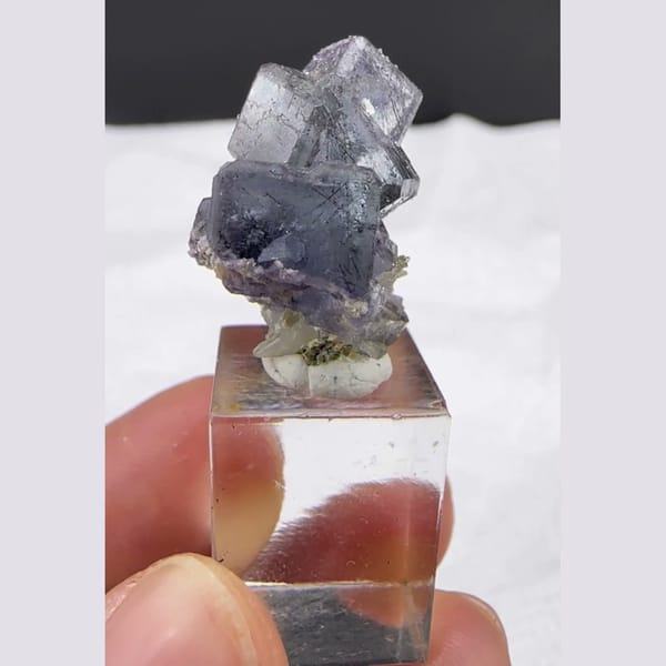 Chamfered Fluorite with Bismuthinite Yaogangxian 2.0 cm — complete view