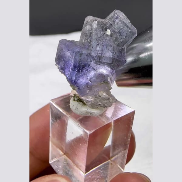 Chamfered Fluorite with Bismuthinite Yaogangxian 2.0 cm — alternate view