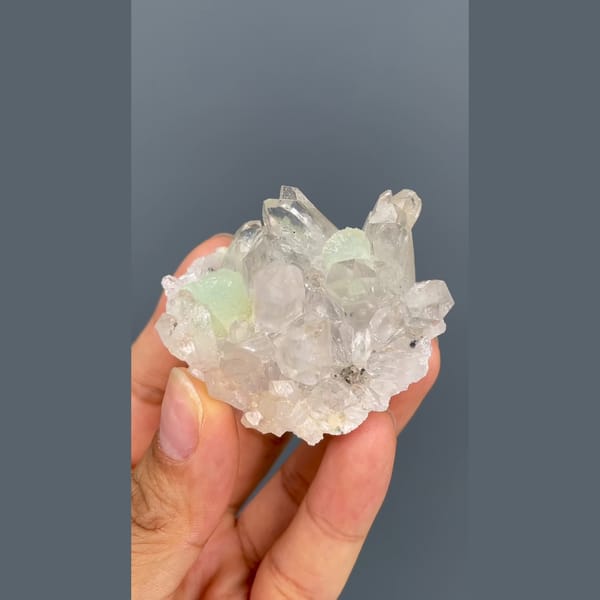 Pale green prehnite with clear quartz crystals from Zhaotong, Yunnan — complete view