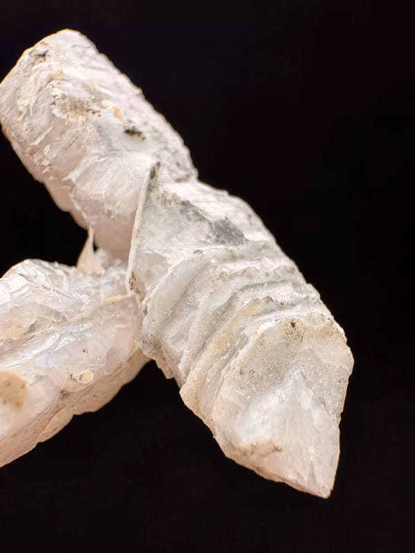 Crossed Double-Terminated Quartz with Calcite Interference — Inner Mongolia — individual mineral specimen view 5