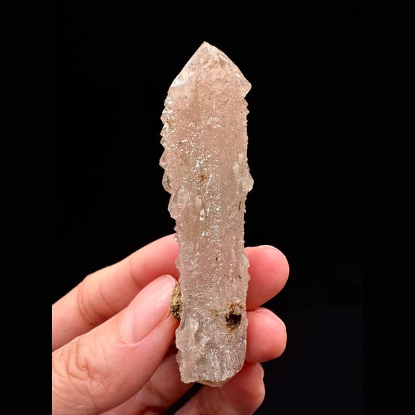 Double-terminated peach-pink quartz from Inner Mongolia — alternate view