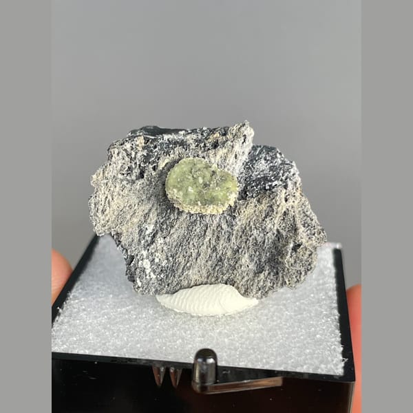 Green radiating wavellite on grey matrix from the USA — alternate view