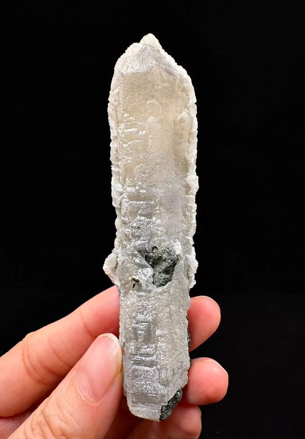 Pale Quartz with Rosette Calcite from Inner Mongolia — complete specimen view 3
