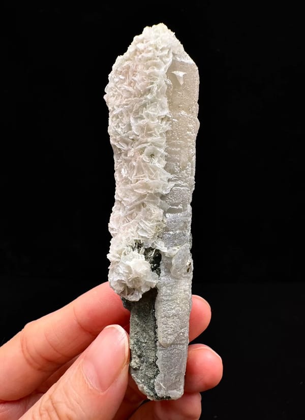 Pale Quartz with Rosette Calcite from Inner Mongolia — complete specimen view 4