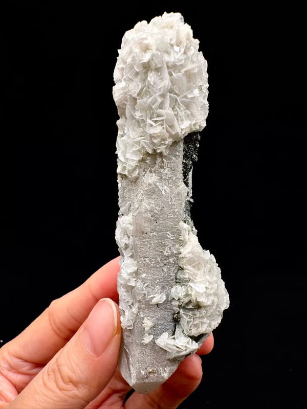 Double-Terminated Quartz with Calcite and Specular Hematite — complete specimen view 2