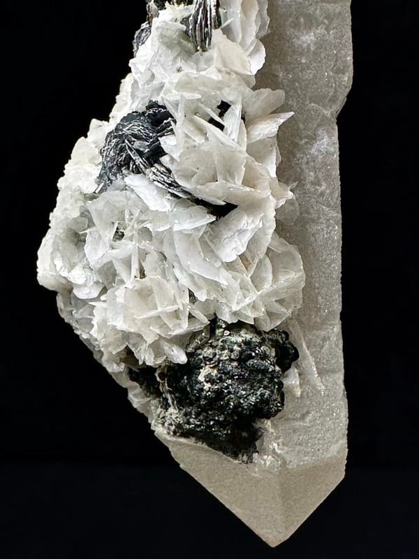 Double-Terminated Quartz with Calcite and Specular Hematite — specimen view 4