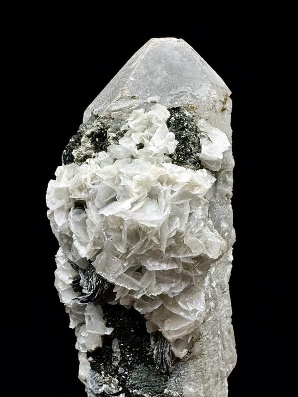 Double-Terminated Quartz with Calcite and Specular Hematite — specimen view 5