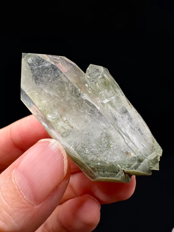 Layered Green Phantom Double-Terminated Quartz — Pakistan — individual mineral specimen view 1