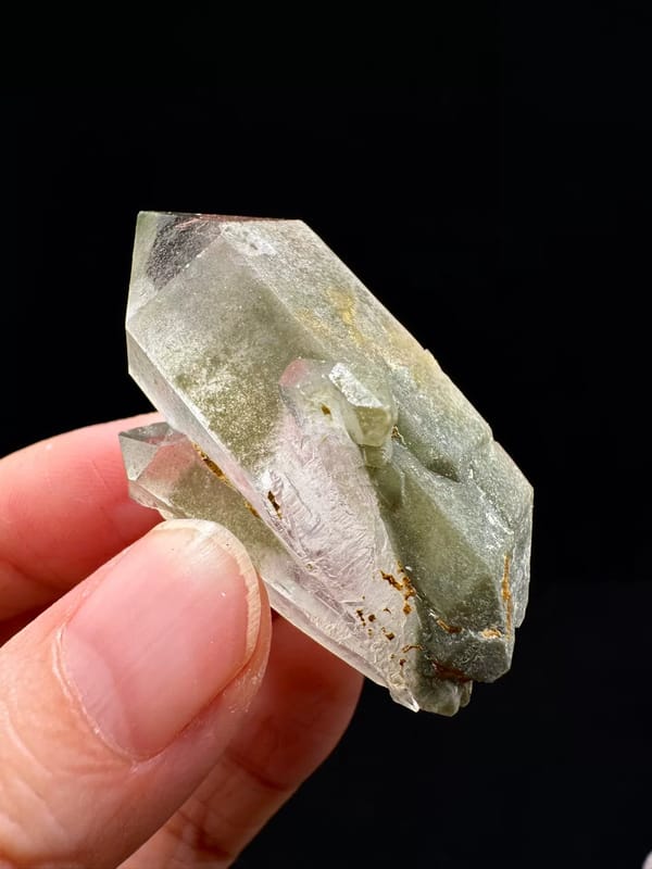 Layered Green Phantom Double-Terminated Quartz — Pakistan — individual mineral specimen view 2