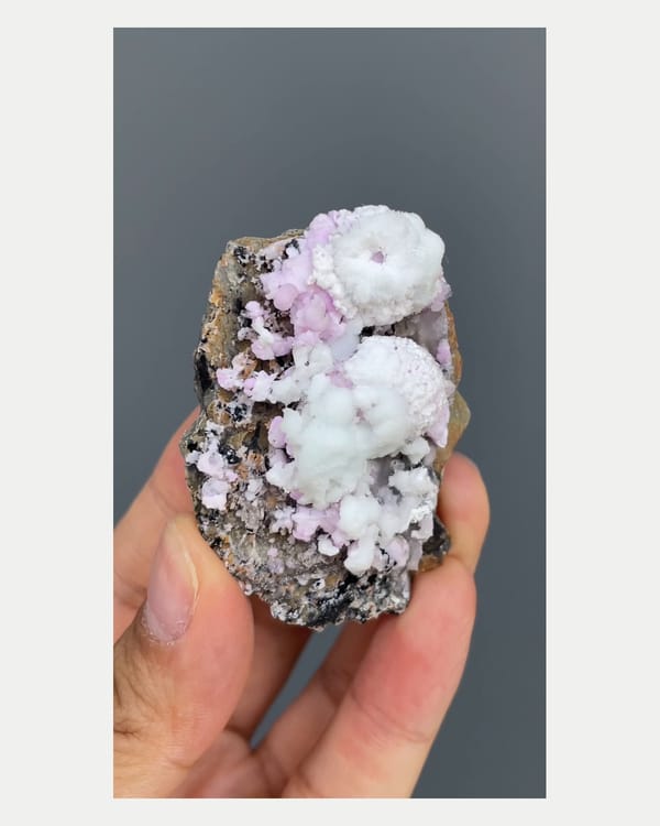 Complete front view of bicolor aragonite cluster