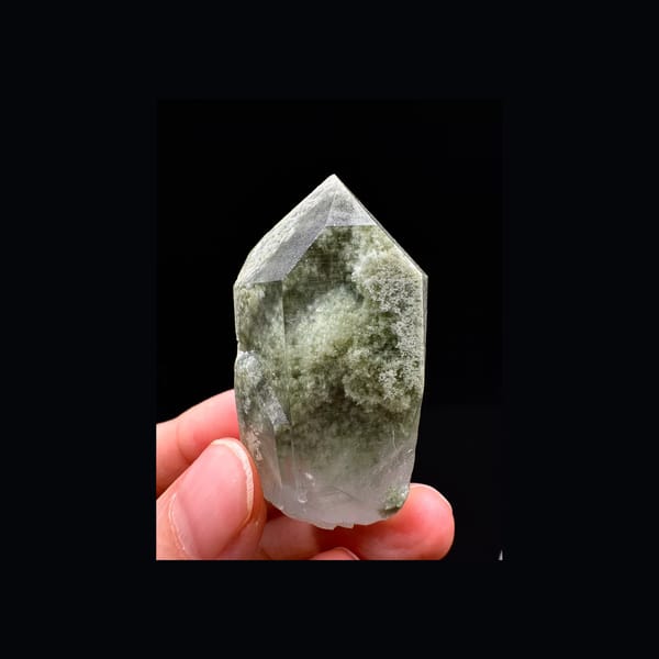 Green Phantom Quartz Point with Clear Termination — Pakistan — individual mineral specimen view 1
