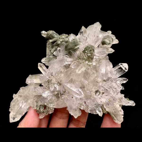 Himalayan green phantom quartz cluster from Pakistan — complete view