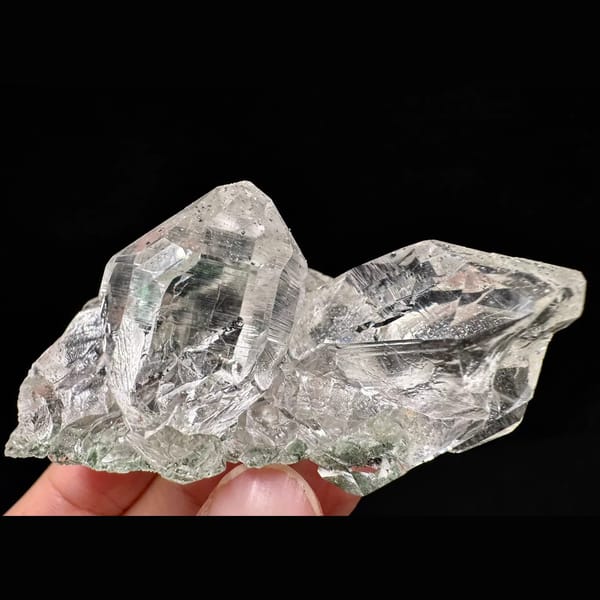 Clear Himalayan quartz cluster with anatase from India — alternate view
