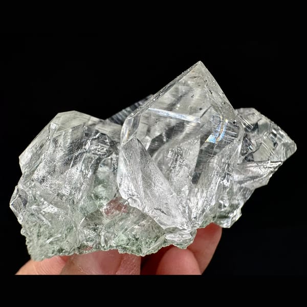 Clear Himalayan quartz cluster with anatase from India — alternate view
