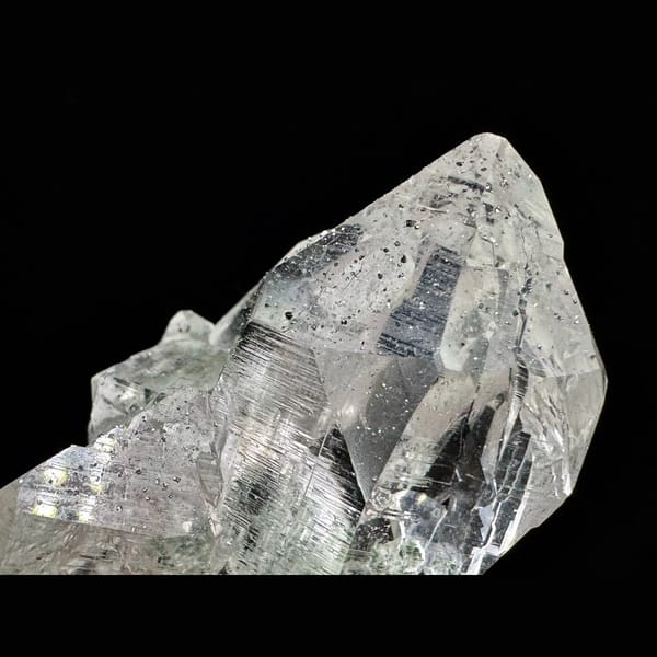 Clear Himalayan quartz cluster with anatase from India — detail view