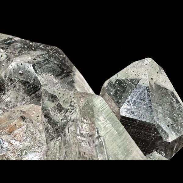 Clear Himalayan quartz cluster with anatase from India — detail view