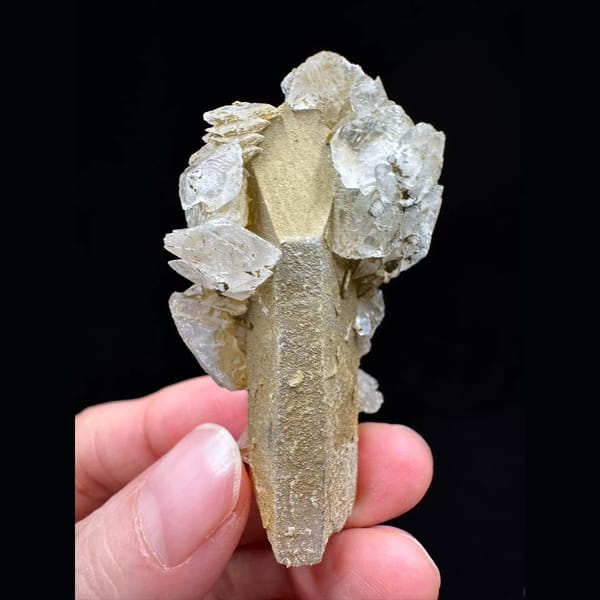 Yellow-skinned quartz with petal calcite from Inner Mongolia — detail view