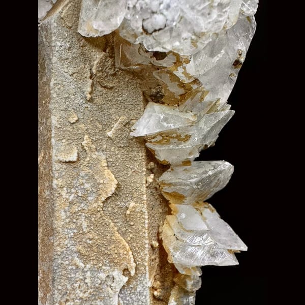 Yellow-skinned quartz with petal calcite from Inner Mongolia — detail view