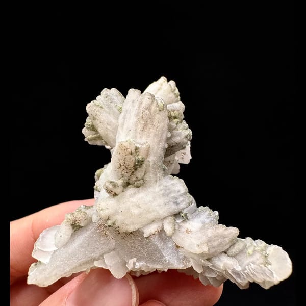 Sparkly quartz floater with white petal calcite from Inner Mongolia — alternate view