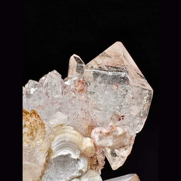 Pink skeletal quartz cluster from Namibia — detail view