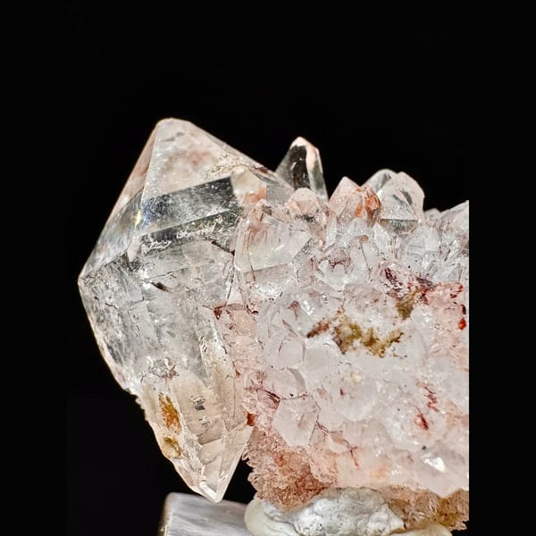 Pink skeletal quartz cluster from Namibia — detail view