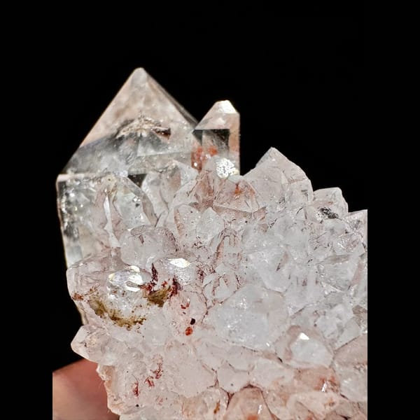 Pink skeletal quartz cluster from Namibia — detail view