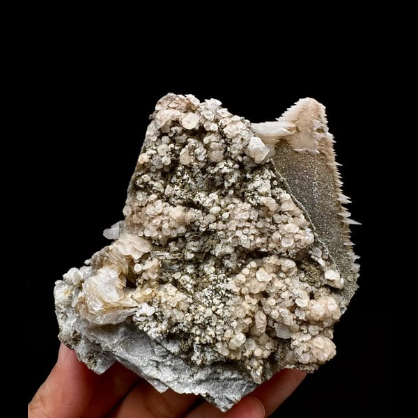 Green-coated calcite with layered and petal calcite from Inner Mongolia — alternate view