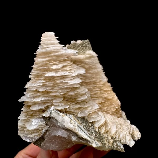 Green-coated calcite with layered and petal calcite from Inner Mongolia — alternate view