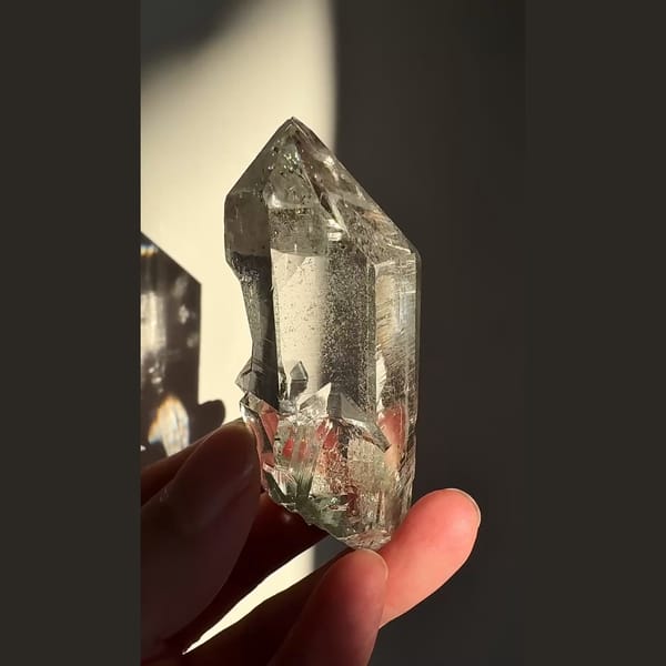 Icy DT green phantom quartz from India — complete view