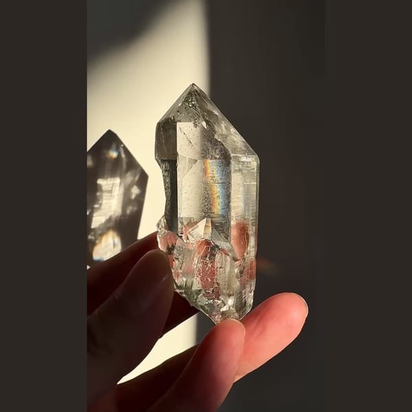Icy DT green phantom quartz from India — detail view