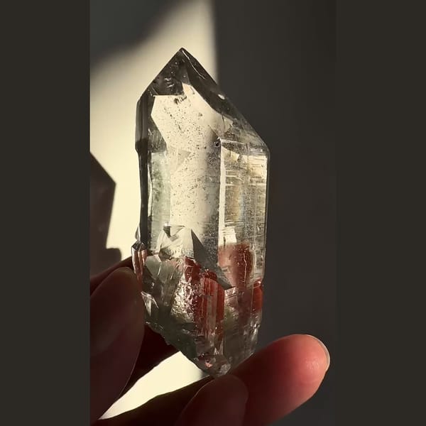 Icy DT green phantom quartz from India — detail view