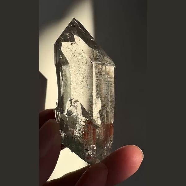 Icy DT green phantom quartz from India — detail view