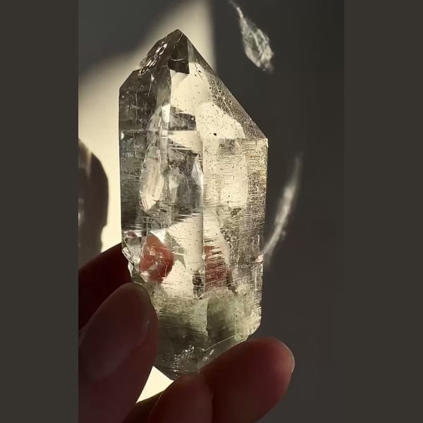 Icy DT green phantom quartz from India — detail view