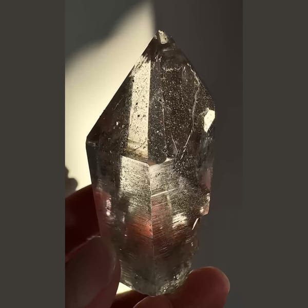 Icy DT green phantom quartz from India — detail view