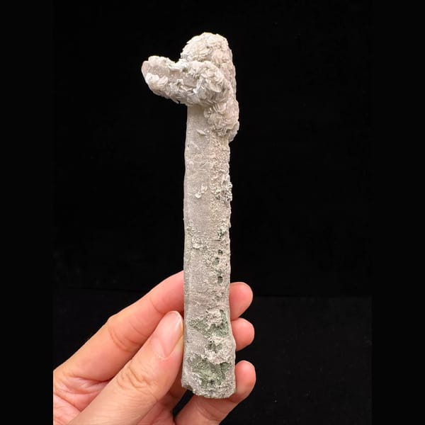 Extra-long sparkly quartz floater with petal calcite from Inner Mongolia — alternate view