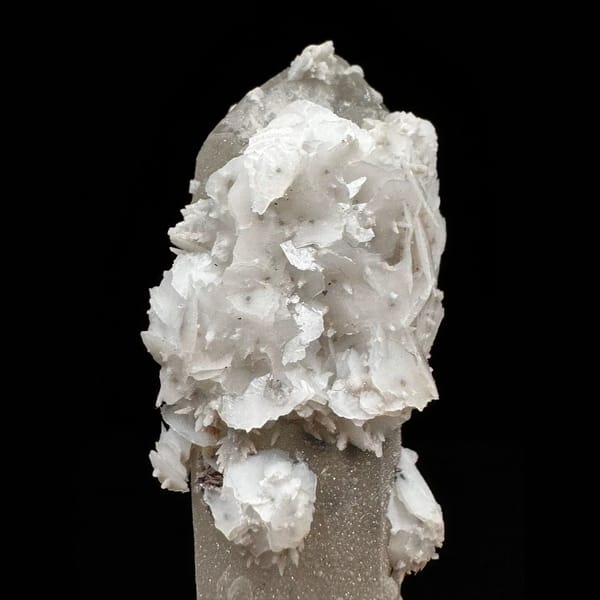 Sparkly quartz point with white petal calcite from Inner Mongolia — alternate view