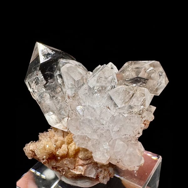 Clear skeletal quartz cluster on matrix from Namibia — complete view