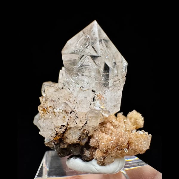 Clear skeletal quartz cluster on matrix from Namibia — alternate view