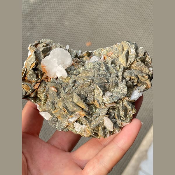 Bladed calcite with pyrite from Hubei — alternate view